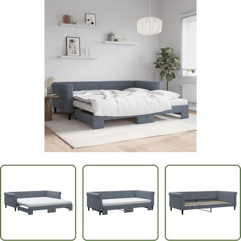 vidaXL Sofa-Bett - Tagesbett Ausziehbar mit Matratzen Dunkelgrau 100x200 cm Samt (1/5)