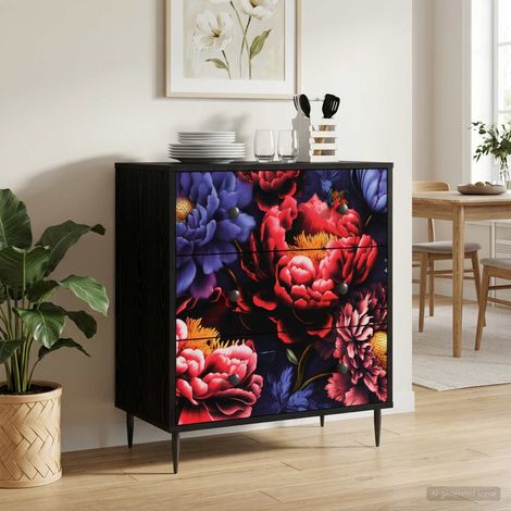 vidaXL Cassettiera KIEL Stampa di peonia scura 66 x 36,5 x 76 cm (1/5)