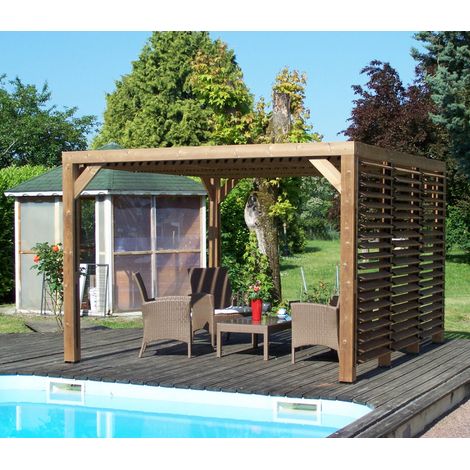 Habrita – Pergola Thermauvent en bois THT – Ventelles mobiles – 3,41 x 3,13 m – Visserie inox – Résistance aux intempéries (1/5)