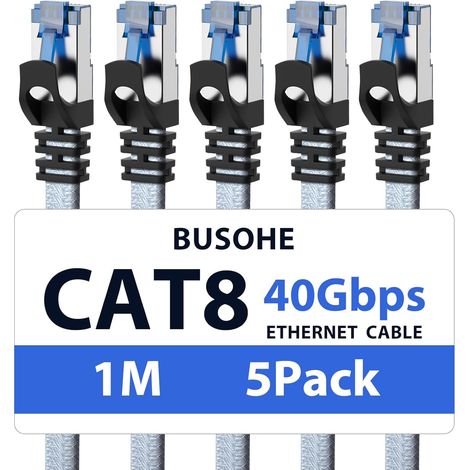 Cat 8 Câble Ethernet 1M (5 Pièces), Réseau RJ45 40Gbps 2000MHz (1/5)