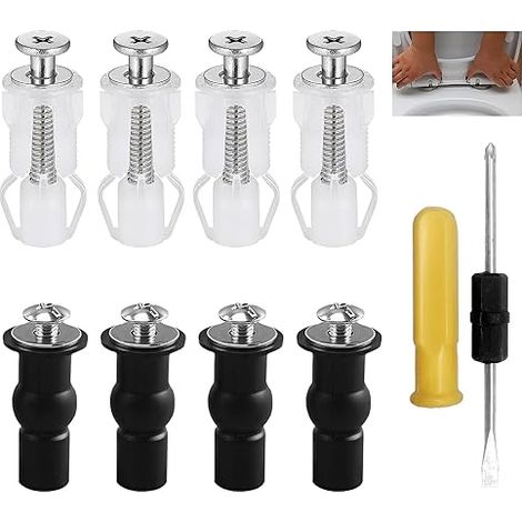 8 Piece Toilet Seat Hinge, Toilet Seat Hinge, Toilet Seat Fixings, Lid Fixing Bolt and Double-Head Screwdriver, Expansion for Toilet Seat (1/5)