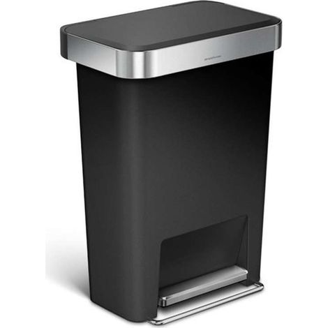 Simplehuman - Papelera de 45 l, con bolsillo para bolsa, acero inoxidable/negra CW1385CB (1/5)