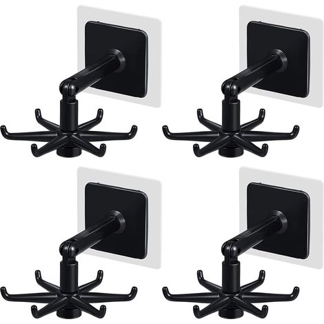 (Negro) Estante para utensilios de cocina giratorio 360° de 4 piezas, no requiere perforación, apto para uso en interiores. (1/5)