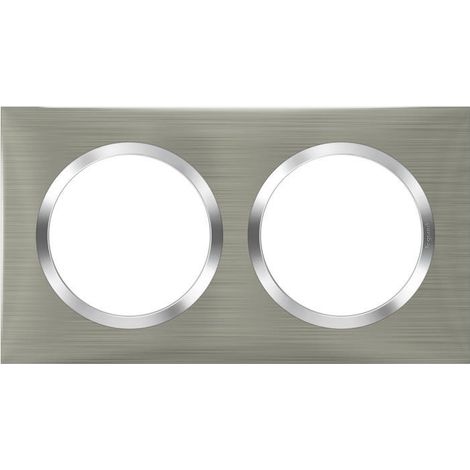 Legrand – Plaque carrée Dooxie 2 postes – Finition inox brossé – Montage horizontal/vertical – Encoches pour démontage rapide
