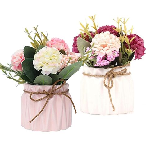 2 fleurs artificielles en pot - fleurs artificielles - plantes décoratives - hortensia - fleurs en soie - bouquets avec vase en céramique - artificielles-AquaForge (1/5)