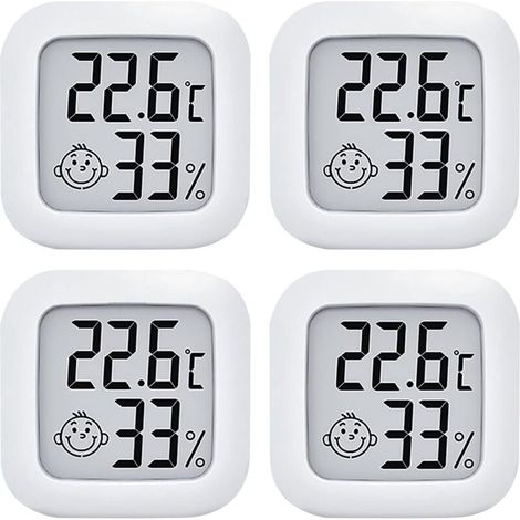 Thermomètre Hygrometre Intérieur, 4PCS Mini Termometre Maison Digital Haute Précision, Moniteur de Température et Humidimètre Indicateur du Niveau de Confort pour Maison, Bureau, Chambre (1/4)