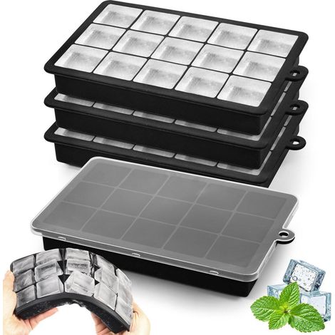 Moule à glaçons en silicone lot de 4 avec couvercle, 15 compartiments par moule