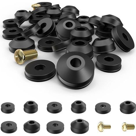 [NIEMALS VERWENDET]  58-teiliges Wasserhahn-Unterlegscheiben-Set – 28 flache Unterlegscheiben für Wasserhähne, 24 konische Unterlegscheiben mit 6 Messingschrauben, Gummidichtung für Badezimmer-Wasserh