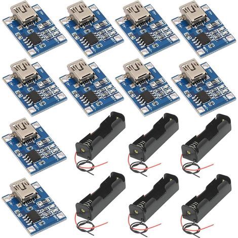 Lot de 10 Mini USB 5V 1A 18650 Module de Chargeur de Batterie, Mini USB Interface + 6 Pièces 3.7V 18650 Support de Batterie Boîtier en Plastique avec Wire Leads (1/5)