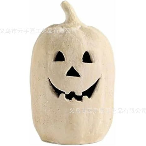 Lampe citrouille Jack O' Lantern en résine, faite main, en terre cuite, avec bougie - Blanche, Style A, Hauteur de la citrouille : 25 cm