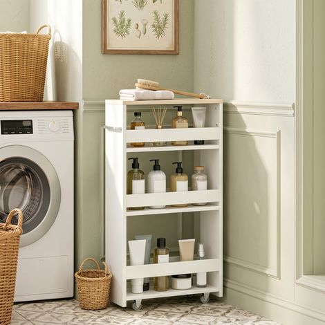 Chariot de rangement à 3 niveaux chariot de stockage étagère sur roulettes pour cuisine étroite salle de bain buanderie bureau avec poignée - 48 x 15 x 80 cm blanc (1/5)
