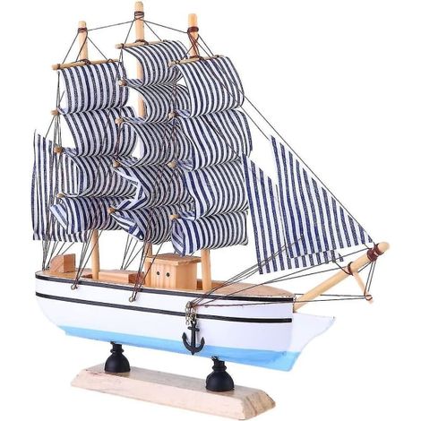 Maquette en bois d'un voilier lisse, modèle de bateau à voile en bois naturel, figurine décorative artisanale, pièce de collection pour étagère, sans dimensions précisées. (1/4)