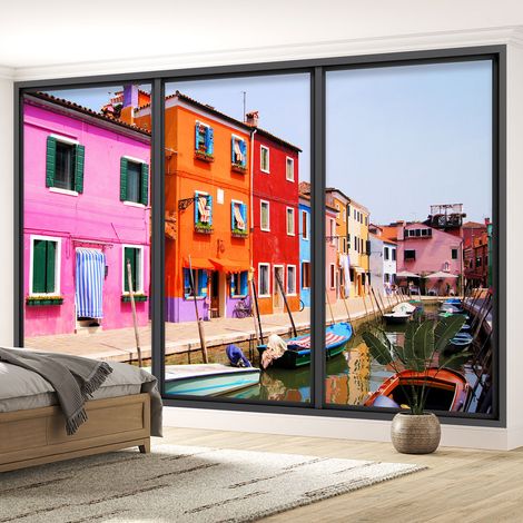 Papier peint panoramique Trompe l'oeil baie vitrée - Ville burano - 130 cm x 78 cm (1/5)