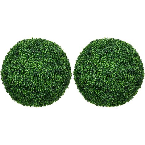 Lot de 2 boules de buis artificiel 50cm - Décoration verte pour salon, jardin, bureau. Fausse plante moderne (1/5)