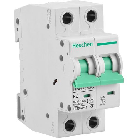 Disjoncteur Miniature DC, 2 pôles, DC 12-110V, courant de 6 ampères, Type B, Capacité de rupture de 6KA, 35mm Montage sur rail DIN (1/5)