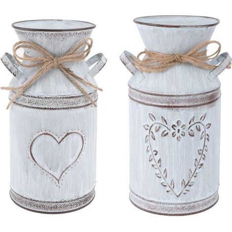 2 pezzi vaso da fiori vintage brocca per il latte a forma di cuore in ferro shabby chic decorativo stile country rustico secchiello per fiori in metallo fioriera decorativa vaso per cactus per decoraz (1/4)