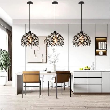 Yowei 3x Lustre Industriel Cristal Noir Lampe Suspension Vintage Câble Réglable Créatif Plafonnier Designe Retro pour Salon (1/4)