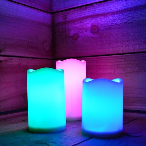 15cm Premier Set of 3 Battery Operated Multi Pastel Colour Changing LED Candles (1/5)