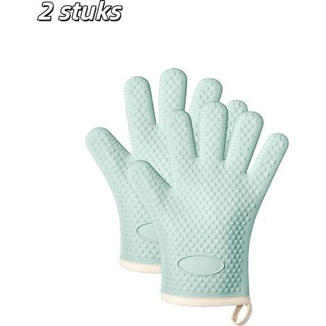Lot de 2 gants de four résistants à la chaleur – Maniques isolantes pour four, barbecue et friteuse à air chaud – Protection cuisine – Vert (1/5)