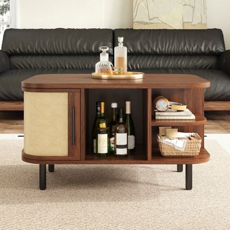 Mesa de centro con almacenaje 80 x 60 x 46,5 cm, MDF, puertas texturizadas, nogal DESVIAE (1/5)