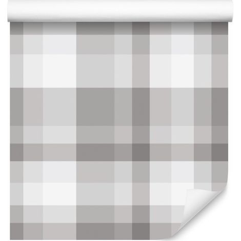 Papel pintado a cuadros elegante en color gris para salón y dormitorio, 50x1000 cm. (1/5)