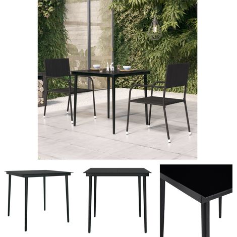Stahl-Esstisch - vidaXL Garten-Esstisch Schwarz 80x80x74 cm Stahl und Glas - Glas-Esstisch (1/5)