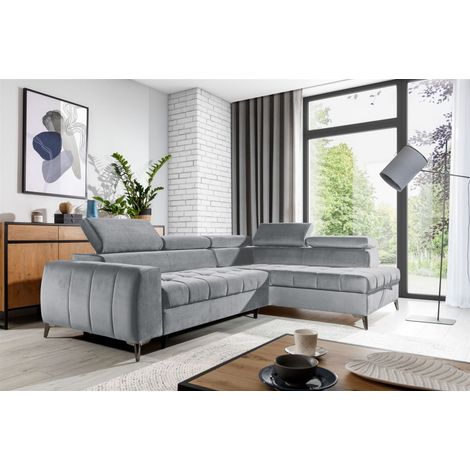 Ecksofa Schlafsofa Sofa AGNESA Stoff Salvador Hellgrau Ottomane Rechts (1/5)