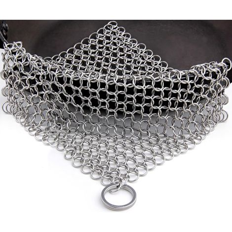 Nettoyeur de Fonte en Acier Inoxydable 7X 7 Pouce Récureur en Cotte de Mailles pour Tous Les Types de Poêles, Poêles en Fonte, Grilles et Fours Hollandais (1/5)