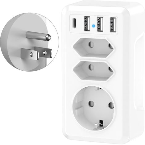 7 en 1 Adaptateur Prise USA Adaptateur Voyage, Adaptateur Prise France vers USA avec 3USB et 1USB C et 3 Prises, Adaptateur USA Adaptateur Prise Americaine Japon Thaïlande Canada CA Mexique Colombie (1/5)