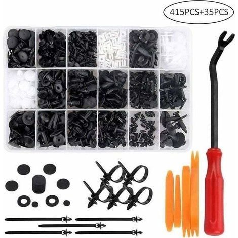 415 clips de rivet en plastique, attache de protection de rivet en plastique, clips de voiture universels noirs et blancs avec boîte de rangement et outil d'installation (1/5)