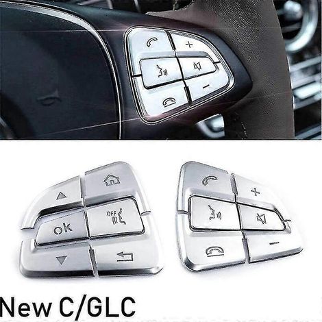 12-teiliges Set Lenkradknopf-Zierleisten für Mercedes-Benz GLC C-Klasse W205, Chromsilber, Auto-Innenausstattung