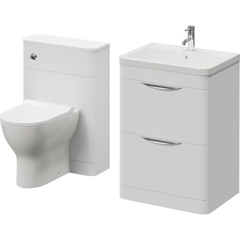 Oslo Gloss White 1150mm Vanity Unit Toilet Suite with Anya Basin - 1150mm - Oslo Standard HandleWith Jubilee Toilet Pan and Seat