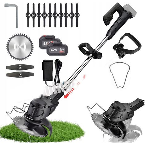 Coupe-bordure à batterie 42V avec 2 batteries 3,0Ah – Chargeur inclus – Moteur en cuivre pur – Coupe nette pour terrains difficiles