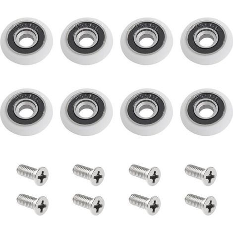 Lot de 8 roulettes pour paroi de douche avec vis M5, guides incurvés blancs avec roulettes excentriques, roulettes de rechange pour portes coulissantes en verre, 23 mm (1/4)