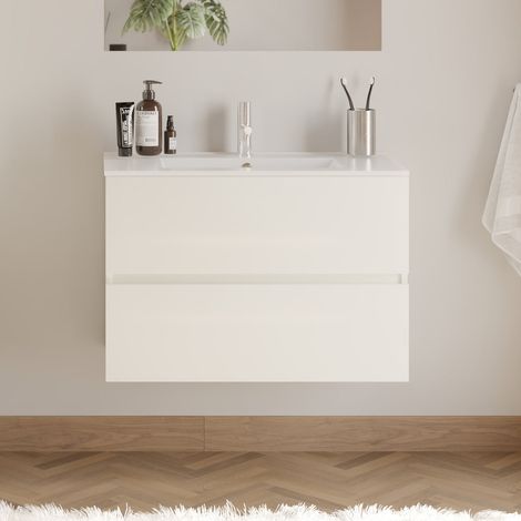 Meuble de salle de bain 80cm simple vasque - sans miroir - 2 tiroirs - blanc - IDA (1/5)