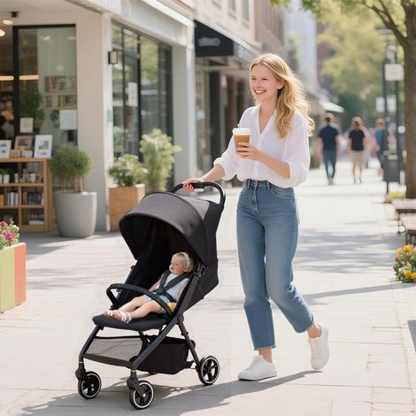 Poussette légère 6,3kg 0-3 ans pliable une main inclinable auvent repose-pieds panier 15kg, grise