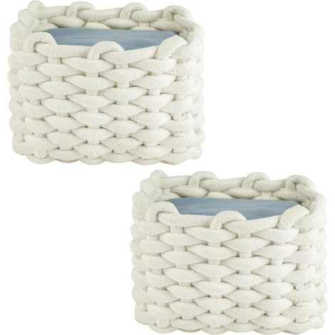 Juego de 2 cestas bonitas de cuerda de algodón trenzada, blancas, para CDs, cosméticos o pañales. (1/4)