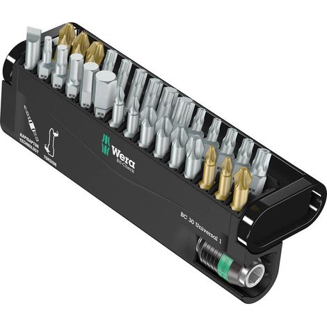 Wera – Coffret d'embouts 30 pièces – Embouts pour vis à fente, Phillips, Pozidriv, TORX – Support Rapidaptor magnétique – Usage intensif (1/6)
