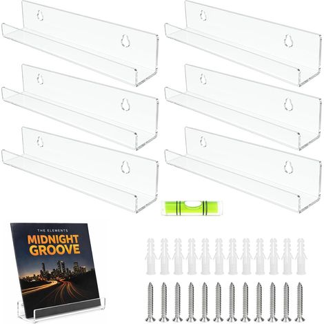 6 Pièces Support Vinyle Mural adhésif Transparent en Acrylique Dimensions de 30.5x4.3x4.3cm, Porte étagère Vinyle Mural pour Photos CD Livres.(Vinyle 12 Pouces) (1/5)