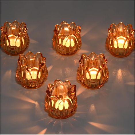 Lot de 6 Photophores en Verre, Bougeoir Verre Tulipe pour Centre de Table, Photophore Bougie Decoratif, Porte Bougie Chauffe Plat pour Noël, Mariage, Décoration de Maison (Ambre) (1/5)