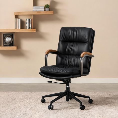 Chaise de bureau coloris noir en cuir métal 73 x 59 x 87 cm (1/5)