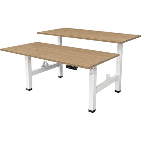 Escritorio regulable duo - 160x80 cm - Blanco / Roble (1/5)