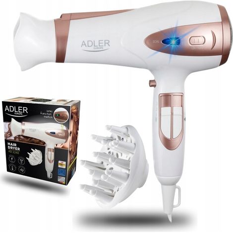Asciugacapelli con diffusore e ionizzazione da 2200 W, modello Adler AD2248