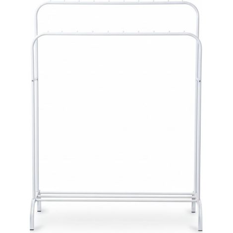 DASCK - Appendiabiti Doppia Barra Metallico 110 cm con Ripiano - Bianco (1/5)