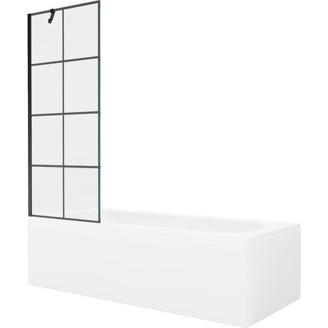 Mexen Vega Rechteckige Badewanne 170 x 70 cm mit Verkleidung und 1-flügeliger Abtrennung 70 cm, schwarzes Muster (1/5)