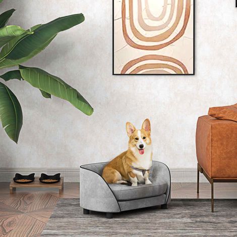 Canapé pour chien avec coussin doux housse amovible et lavable revêtement en velours néerlandais gris