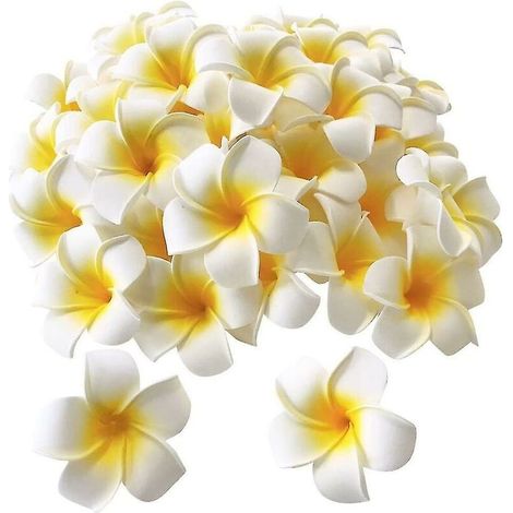 Lot de 100 pétales de frangipanier artificiels hawaïens en mousse blanche pour chapeau et cheveux-AquaForge (1/5)