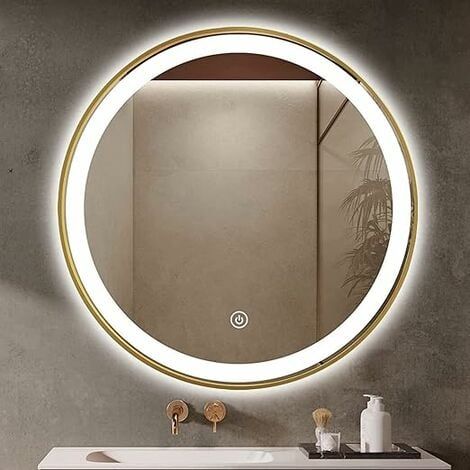 Miroir LED de Salle de Bain 24 Pouces Rond, Cadre Métallique Or, Miroir de Maquillage, Miroir Intelligent à Fonction Anti-Buée avec Variateur, IP66 (1/5)
