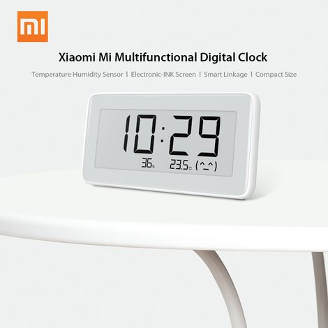 Thermomètre multifonction Xiaomi Mi Pro, horloge numérique, écran à encre électronique, capteur de température et d'humidité, connexion sans fil Bluetooth, compatible avec l'application Mi Home. (1/5)