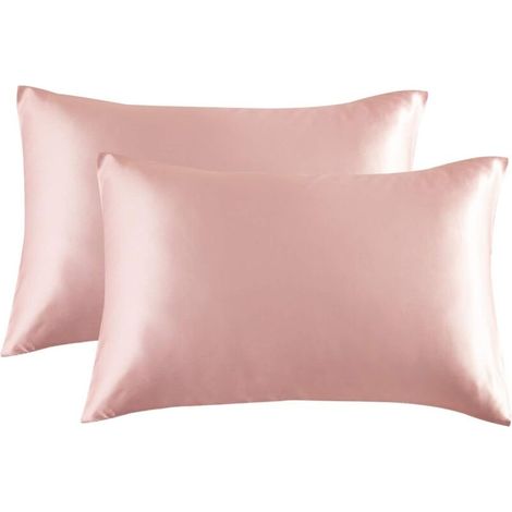 2 taies d'oreiller en satin 50 x 75 cm (rose)